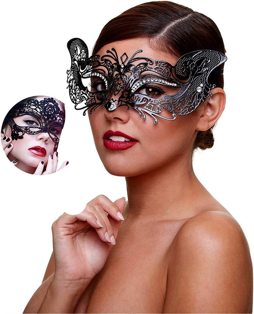 Masquerade Mask for Women Shiny Rhinestone Venetian Party Prom Ball Metal Mask