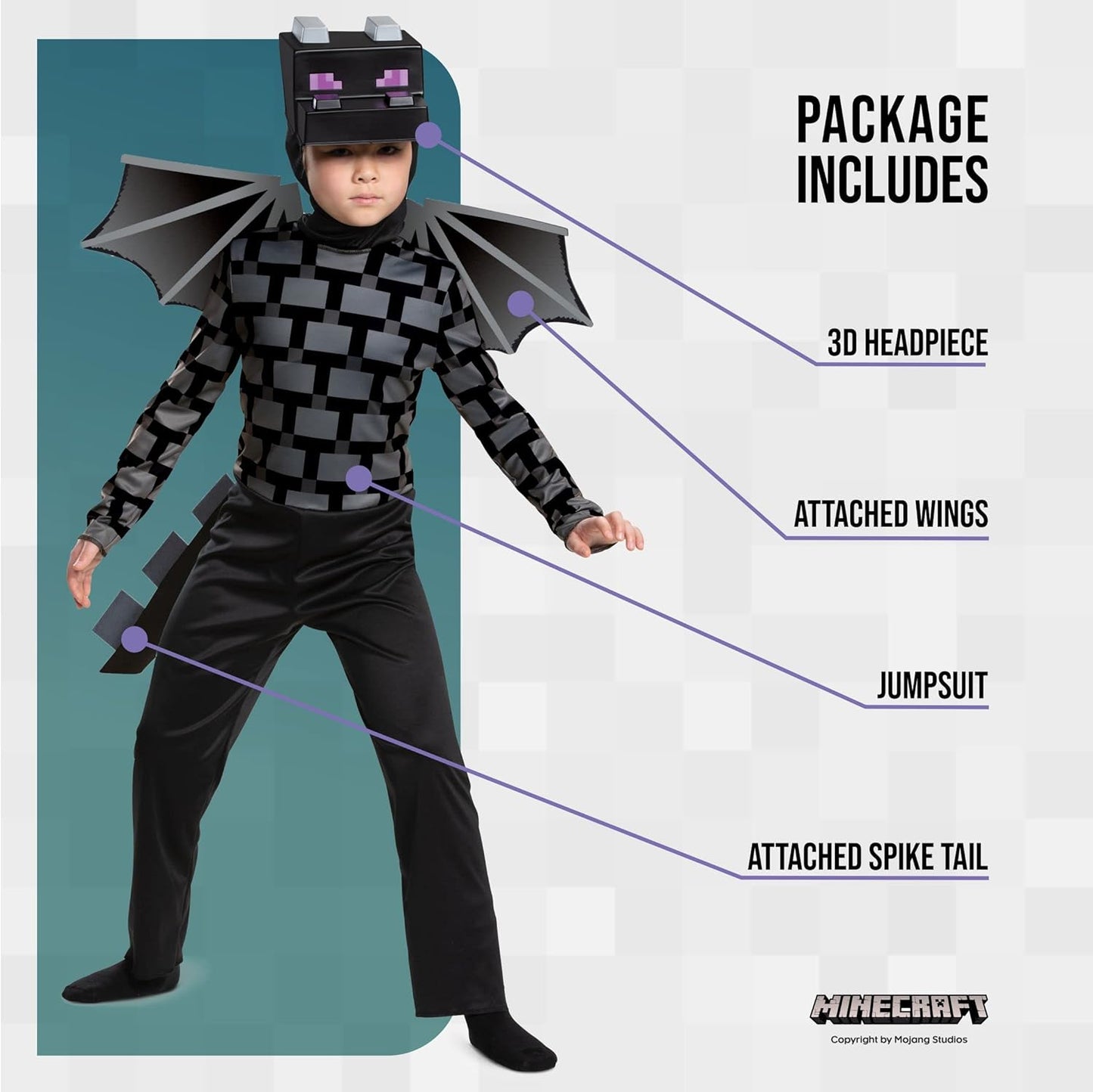 Minecraft Ender Dragon Costume for Kids, Video Game Inspired Character Outfit Halloween