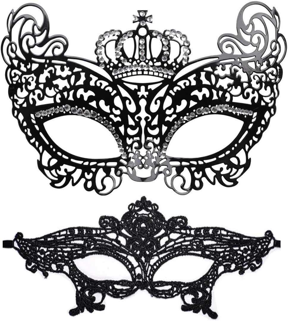 Masquerade Mask for Women Shiny Rhinestone Venetian Party Prom Ball Metal Mask