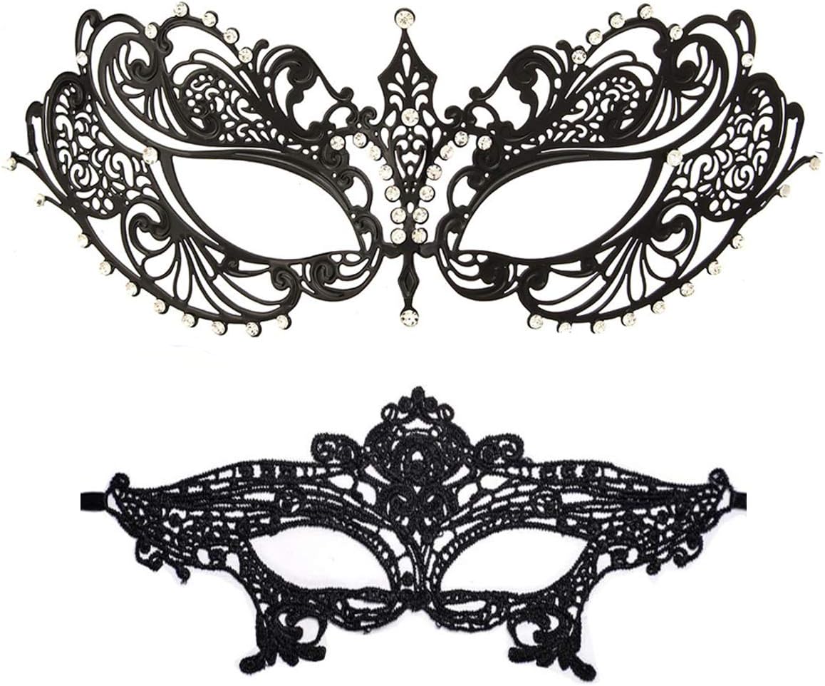 Masquerade Mask for Women Shiny Rhinestone Venetian Party Prom Ball Metal Mask