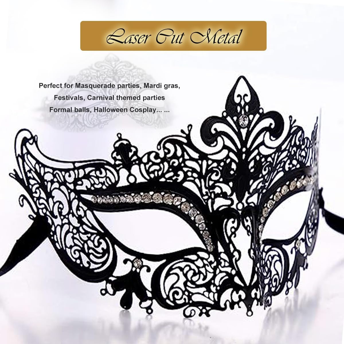 Masquerade Mask for Women Shiny Rhinestone Venetian Party Prom Ball Metal Mask