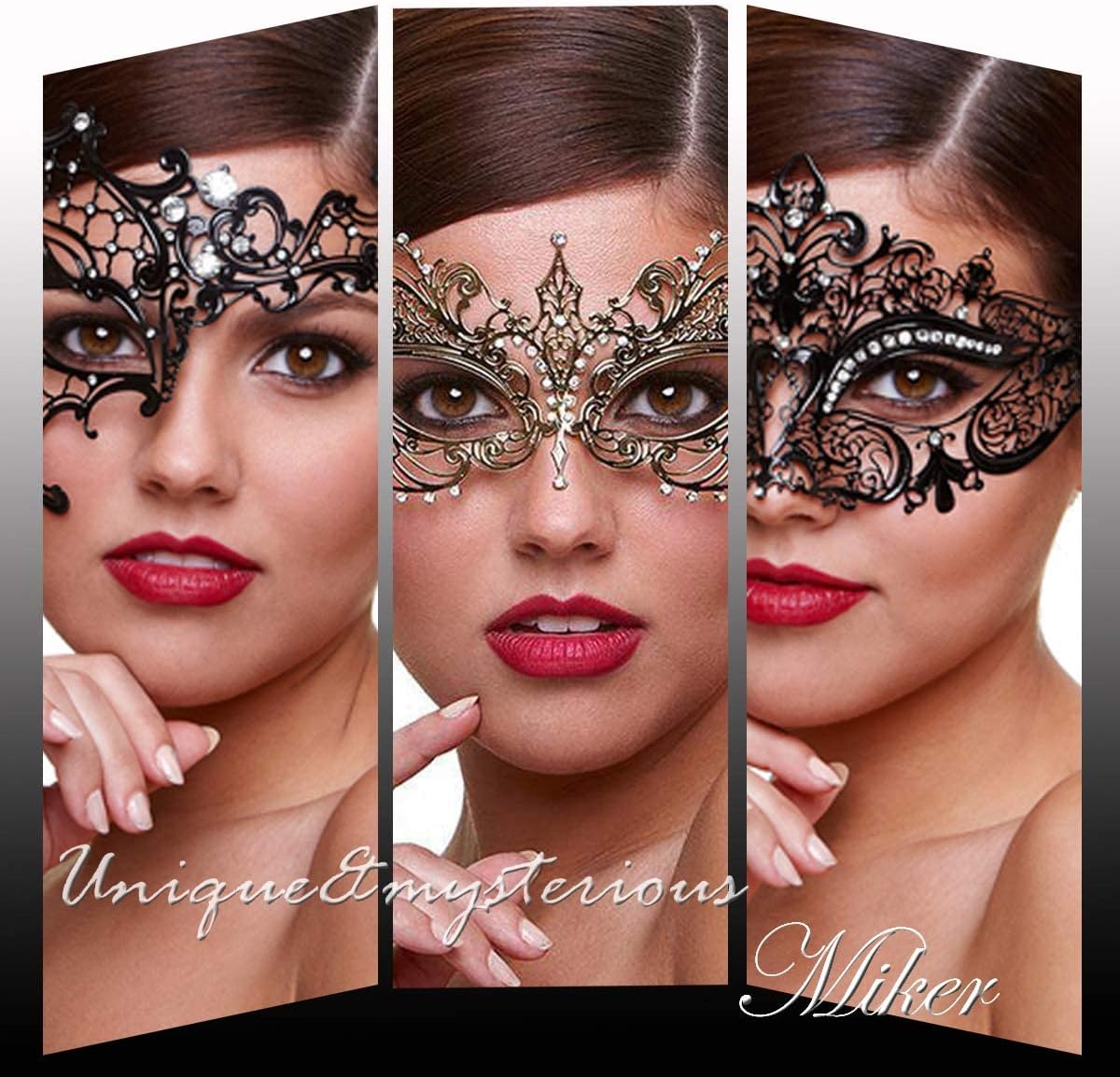 Masquerade Mask for Women Shiny Rhinestone Venetian Party Prom Ball Metal Mask