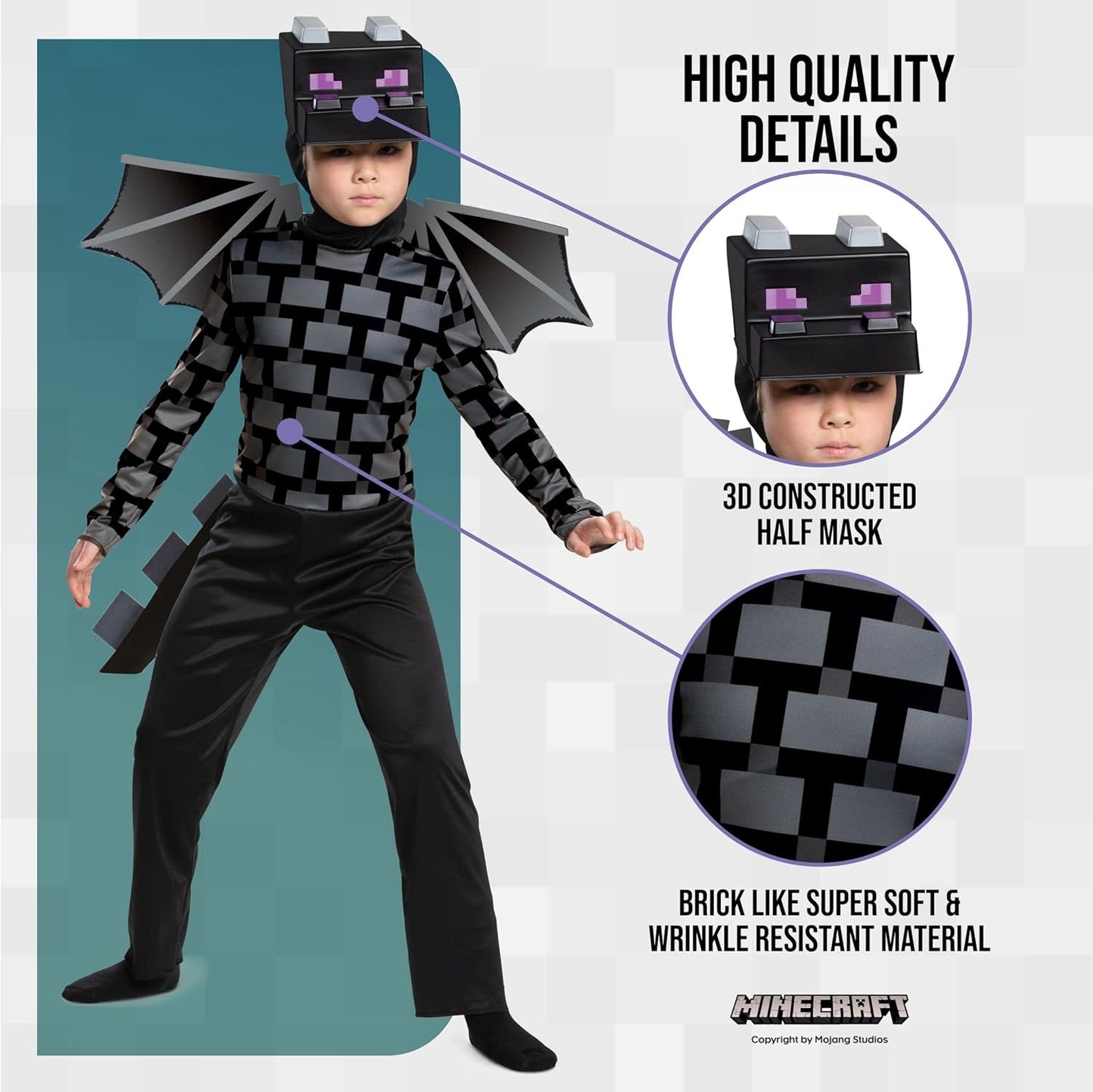 Minecraft Ender Dragon Costume for Kids, Video Game Inspired Character Outfit Halloween