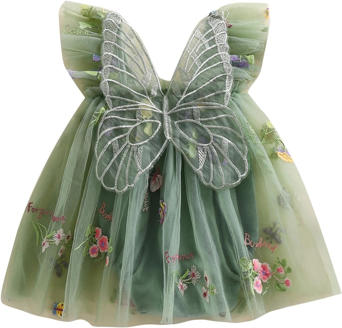 Baby Girl Halloween Costume Butterfly Wing Mesh Flower Sleeveless Tulle Fairy Romper Dress Birthday Tutu Dress