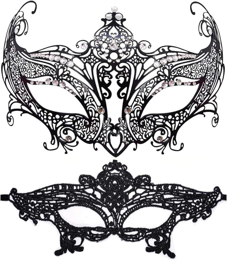 Masquerade Mask for Women Shiny Rhinestone Venetian Party Prom Ball Metal Mask