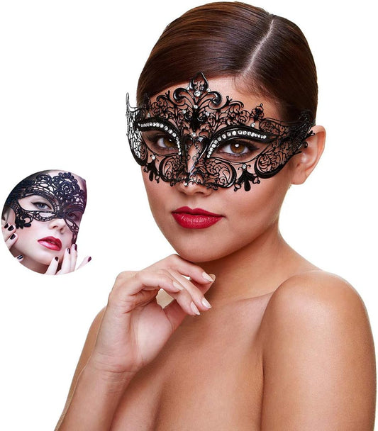 Masquerade Mask for Women Shiny Rhinestone Venetian Party Prom Ball Metal Mask