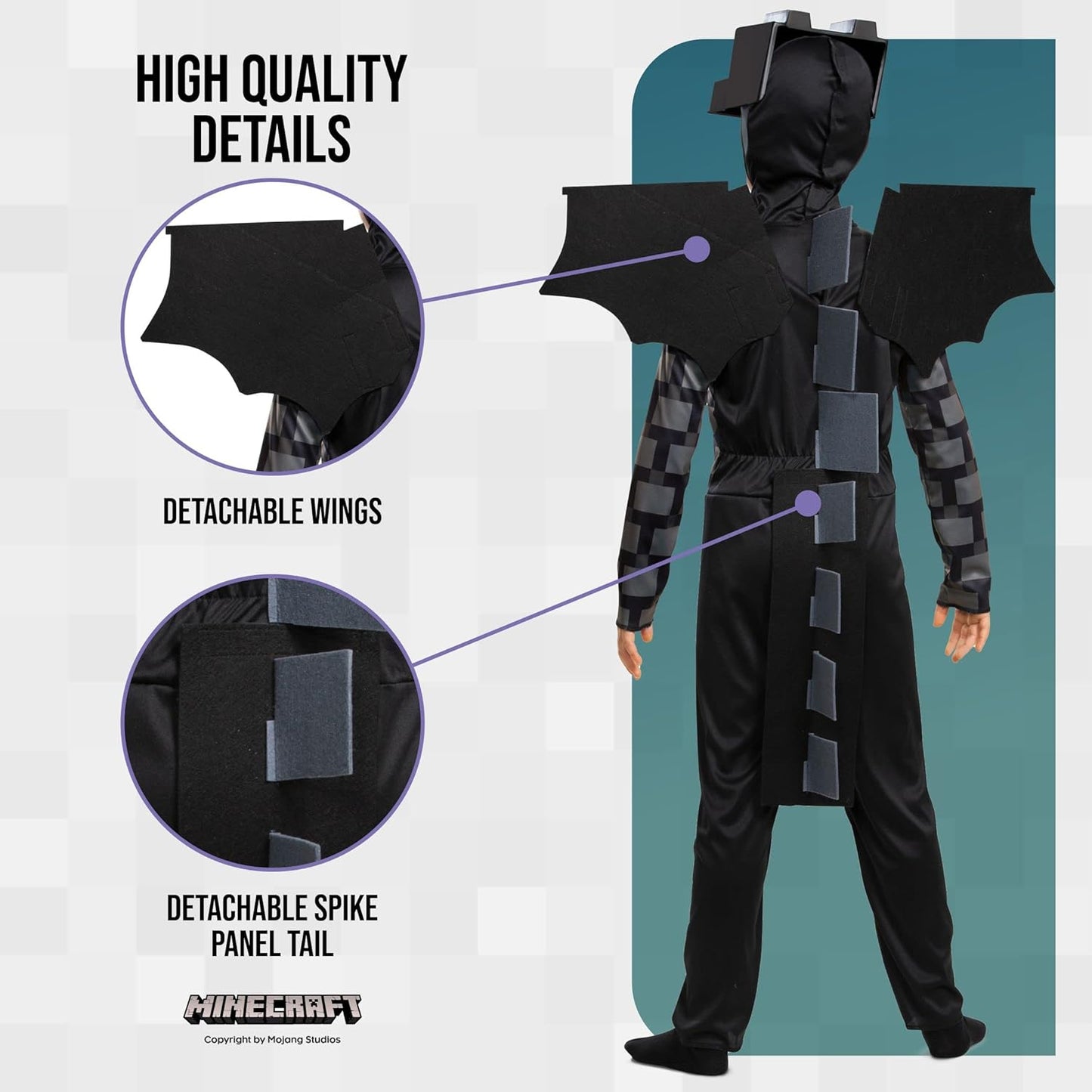 Minecraft Ender Dragon Costume for Kids, Video Game Inspired Character Outfit Halloween