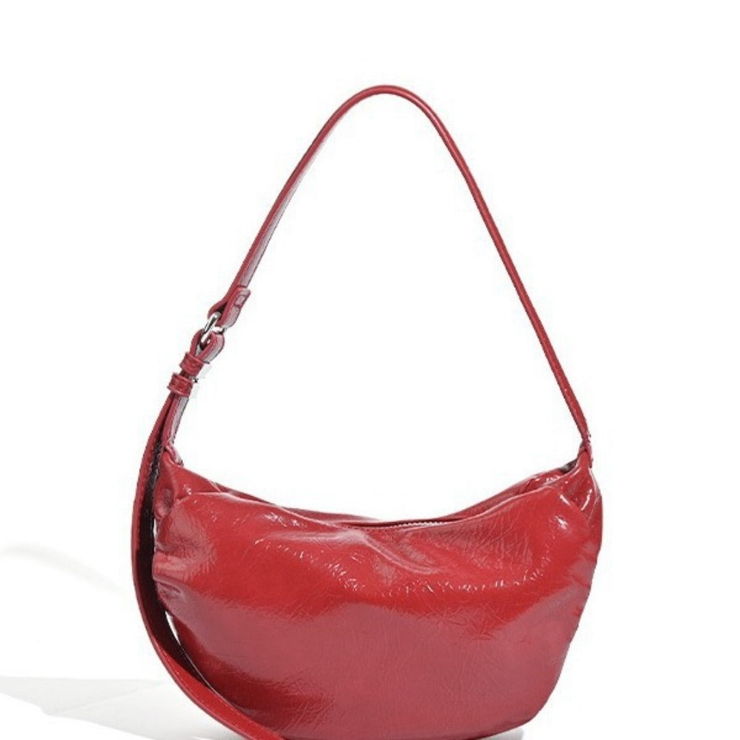 Retro red women's bag, pleated oval casual bag, shoulder bag, underarm bag, hobo bag for women