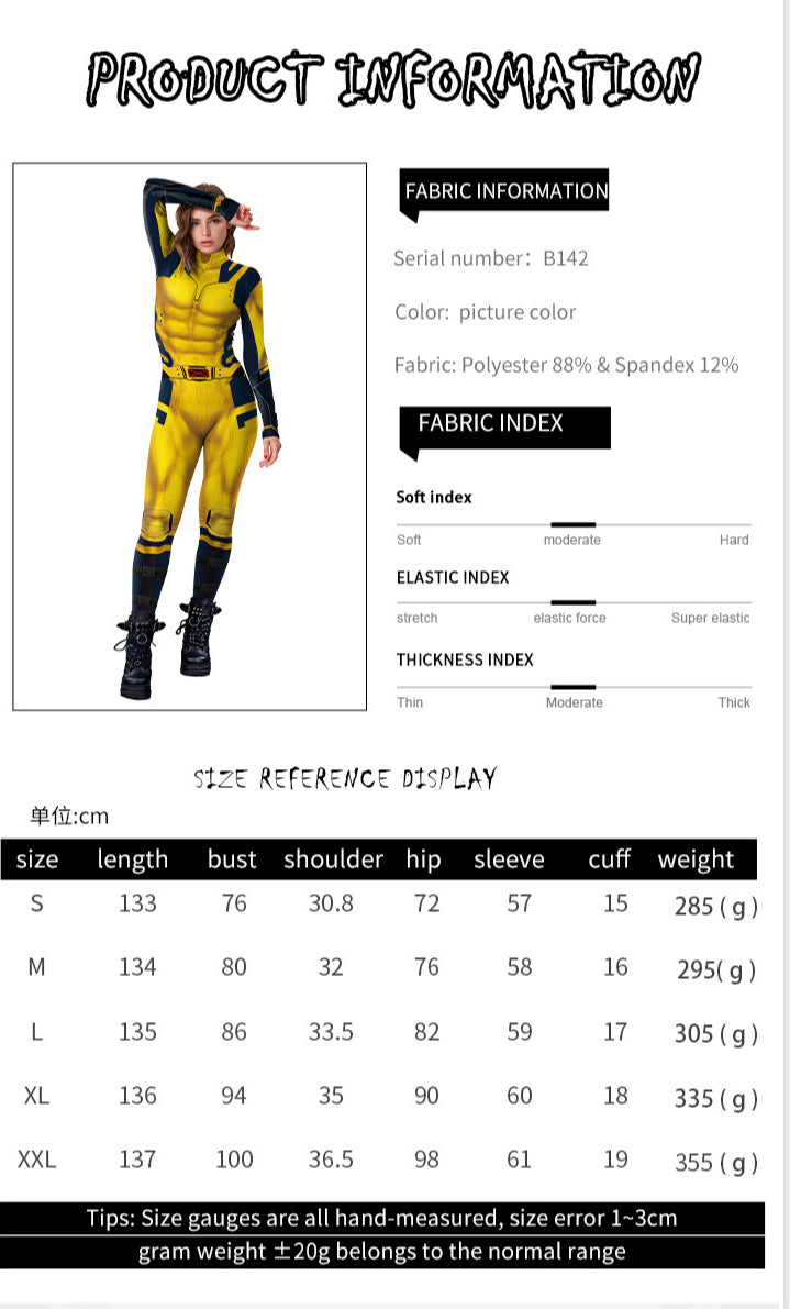 onepiece Halloween movie cos suit Deadpool 3 Wolverine costume playing suit printed jumpsuit