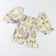 2023 Slim Blouse French Style Tops Leaves Flower Print  Shirt women Elastic Body women's clothing official