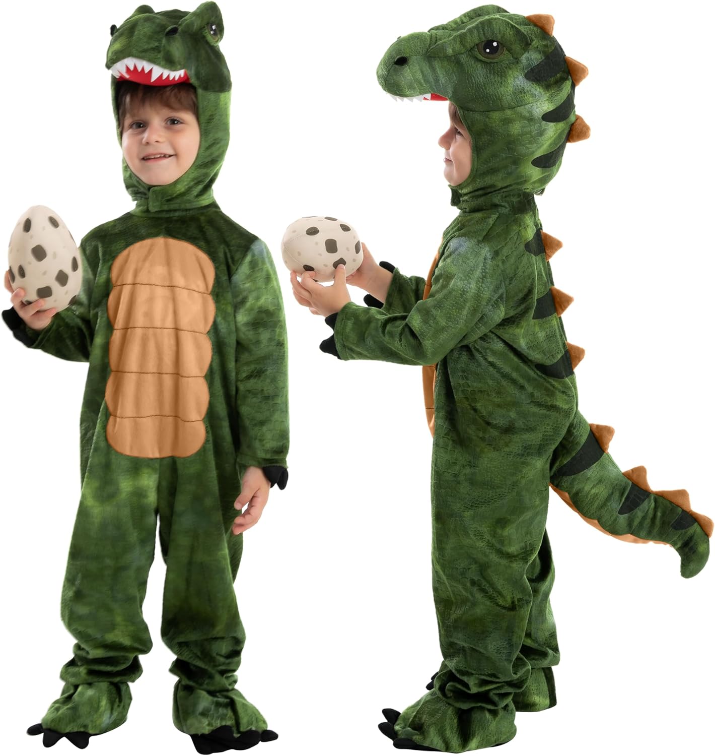 Realistic T-rex Costume Outfit Dinosaur Jumpsuit with Egg for Kids Toddler Halloween Dress-up Party