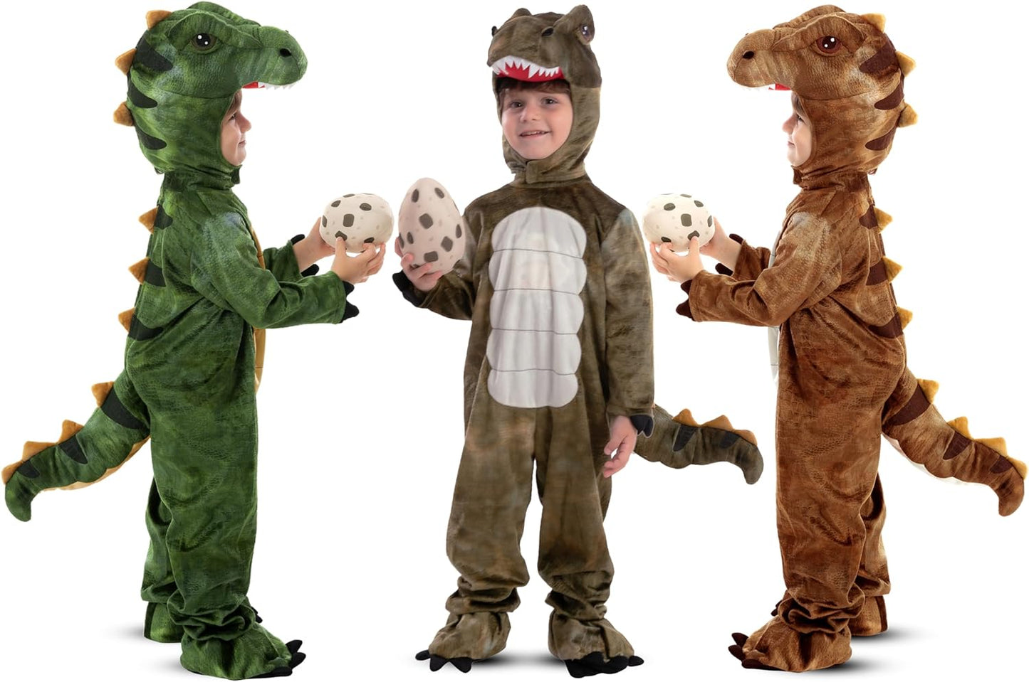 Realistic T-rex Costume Outfit Dinosaur Jumpsuit with Egg for Kids Toddler Halloween Dress-up Party