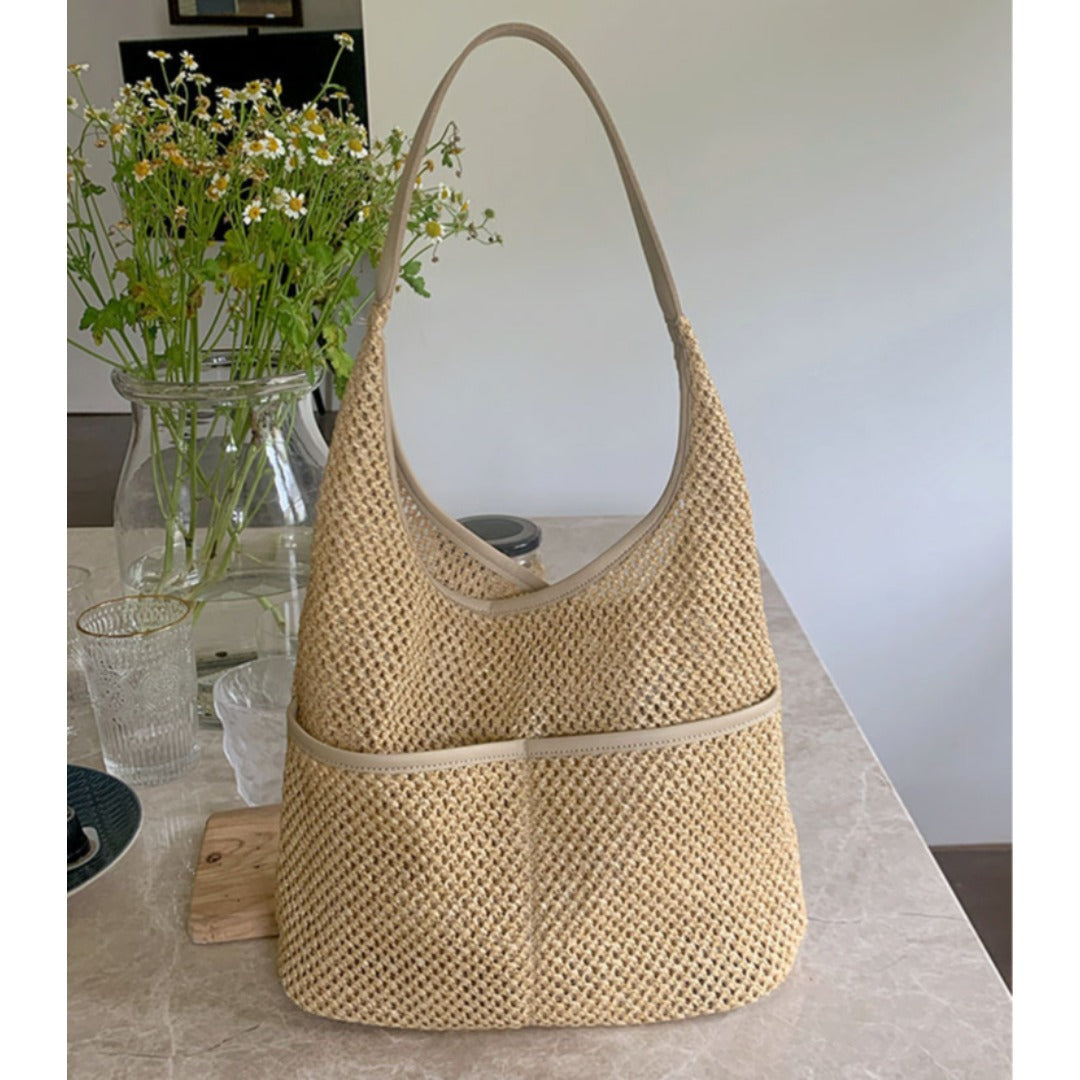 straw bag, commuter hobo bag, summer woven hobo bag for women, straw shoulder purse, beach crochet bag lightweight