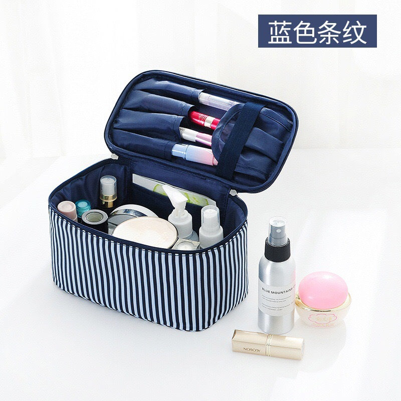 Simple striped cosmetic bag, portable cosmetic storage bag, travel portable large-capacity square toilet bag, makeup bag organizer,