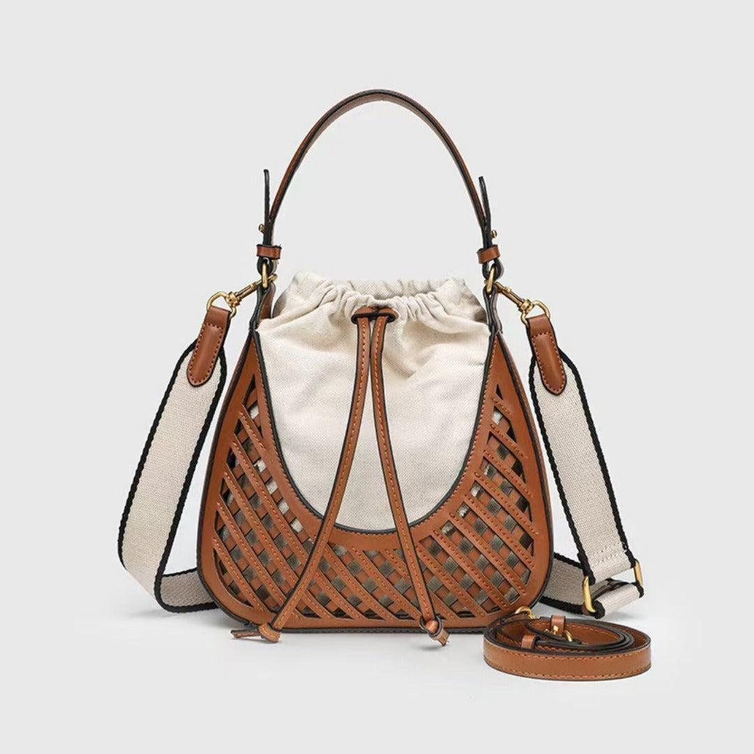 Elegant Brown Shoulder Bucket Bag - Stylish Vintage Knitted Tote & Practical Small Crossbody Bag