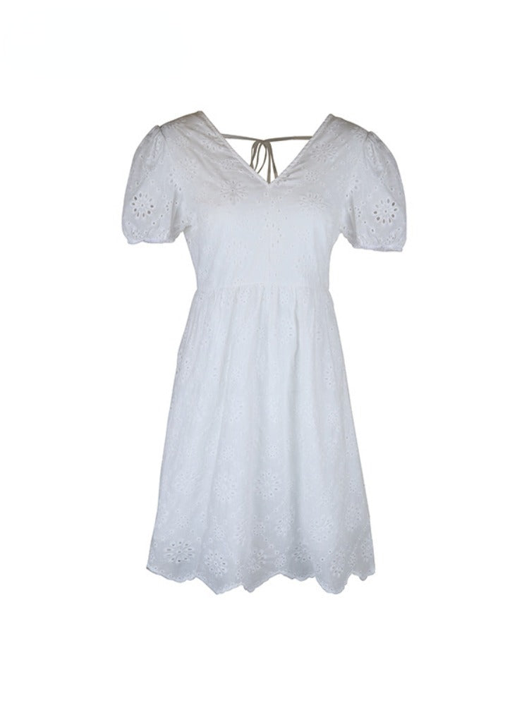 Summer New V-neck Bubble Sleeve White Dresses Clothing Elegant Party Dresses 2025 Vestidos