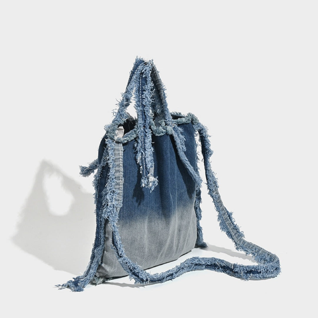 Washed denim bag stray wind, design tote shoulder bag, casual ladies shoulder bag, canvas shoulder hobo bag