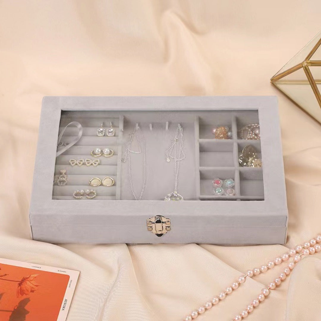 Transparent, fashionable and exquisite dust ring storage box, earrings, earrings, necklace storage box, flannel jewelry jewelry storage box, jewelry display jewelry box.