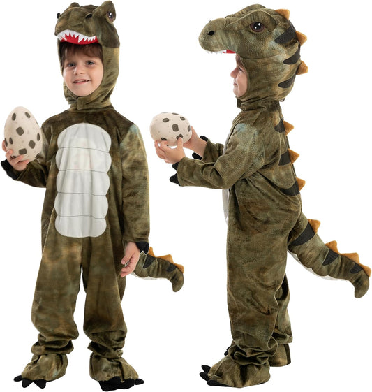 Realistic T-rex Costume Outfit Dinosaur Jumpsuit with Egg for Kids Toddler Halloween Dress-up Party