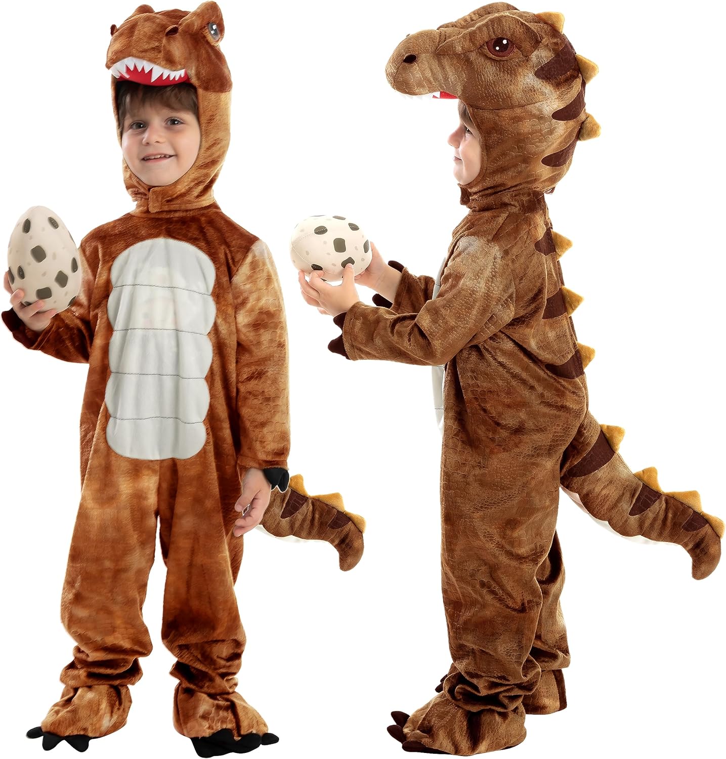 Realistic T-rex Costume Outfit Dinosaur Jumpsuit with Egg for Kids Toddler Halloween Dress-up Party