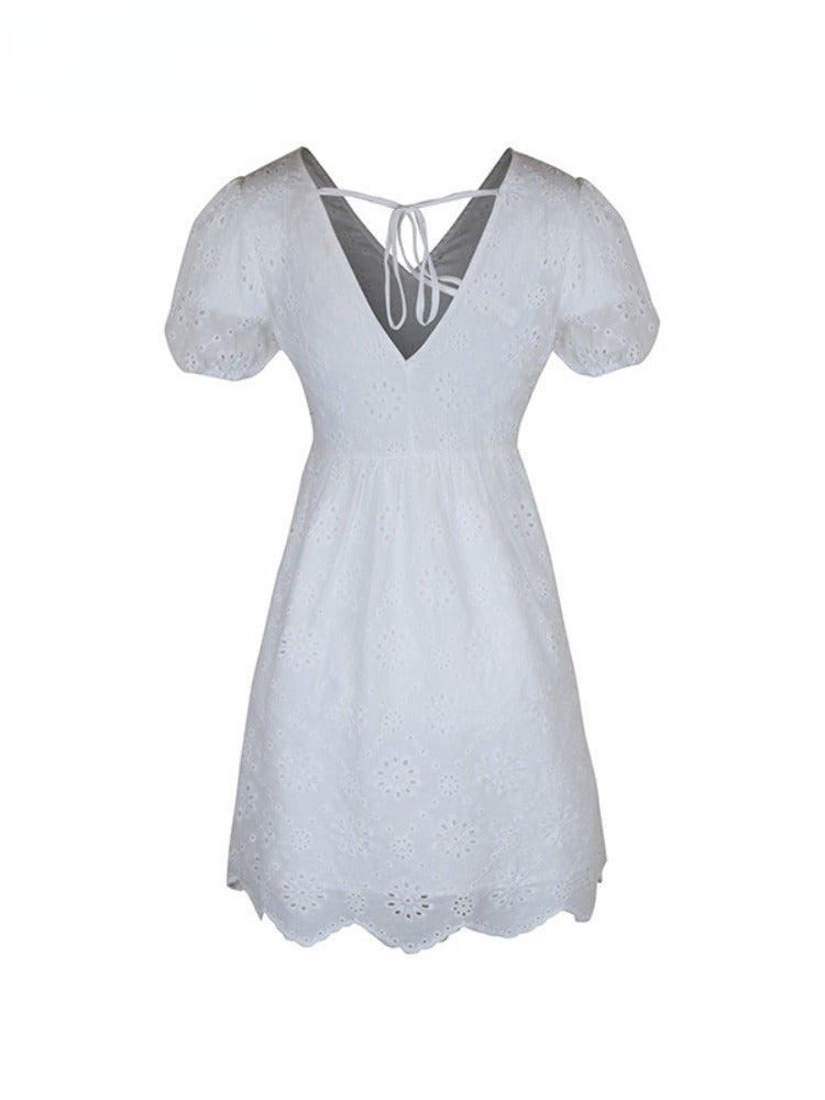 Summer New V-neck Bubble Sleeve White Dresses Clothing Elegant Party Dresses 2025 Vestidos