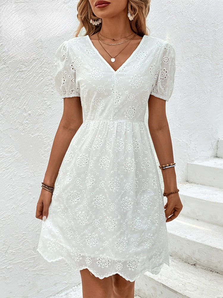 Summer New V-neck Bubble Sleeve White Dresses Clothing Elegant Party Dresses 2025 Vestidos