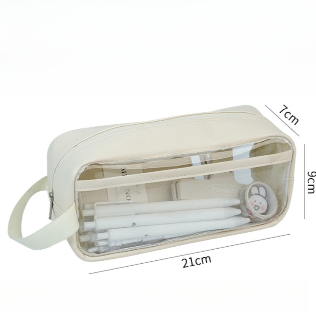 Transparent pencil case, portable tote storage bag, waterproof large-capacity stationery storage box.