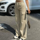 Adjustable Cargo Pants Women Straight Fit Baggy Wide Leg High Waist Pants Pockets Retro Street Style Casual Trousers