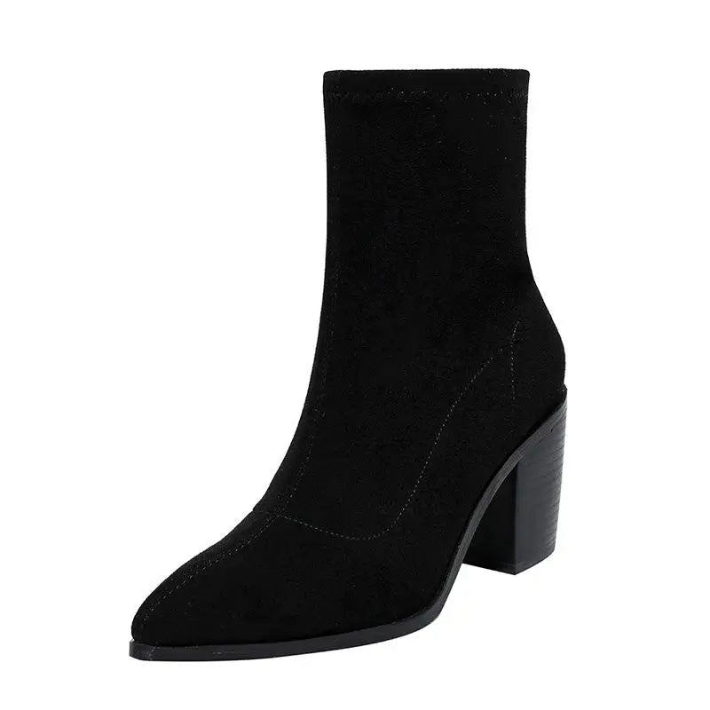 Autumn Women Modern Boots Office Lady Faux Suede Mid-calf Botas Woman Slip-on Pointed Toe Short Booties