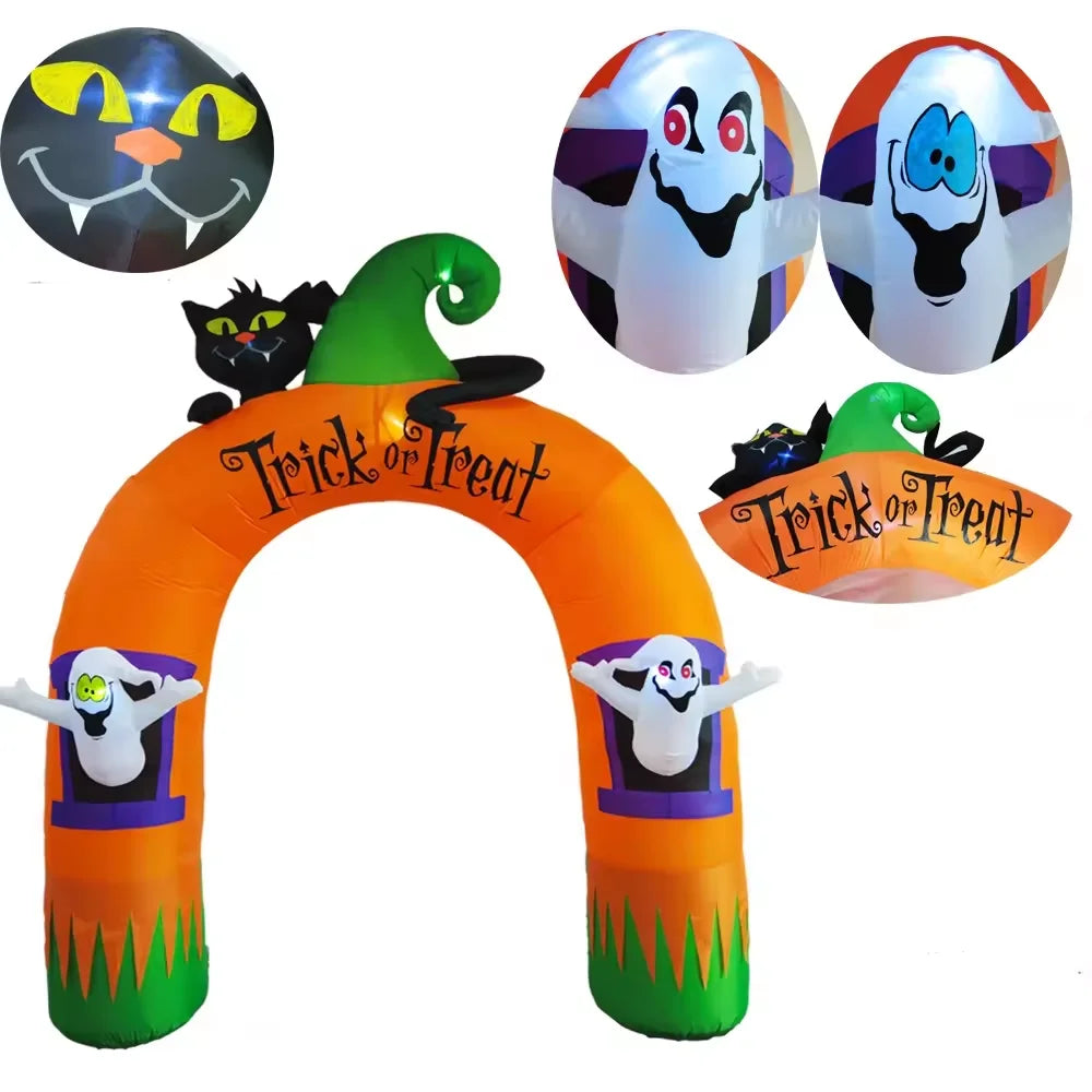 Factory Stock 10FT Giant Inflatable Arch with Black Cat and Ghosts Outdoor Patio Lawn Halloween Inflatable Decorations