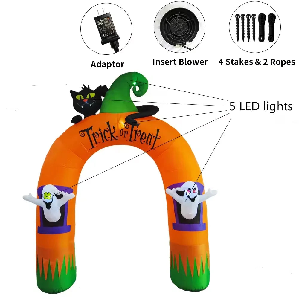 Factory Stock 10FT Giant Inflatable Arch with Black Cat and Ghosts Outdoor Patio Lawn Halloween Inflatable Decorations