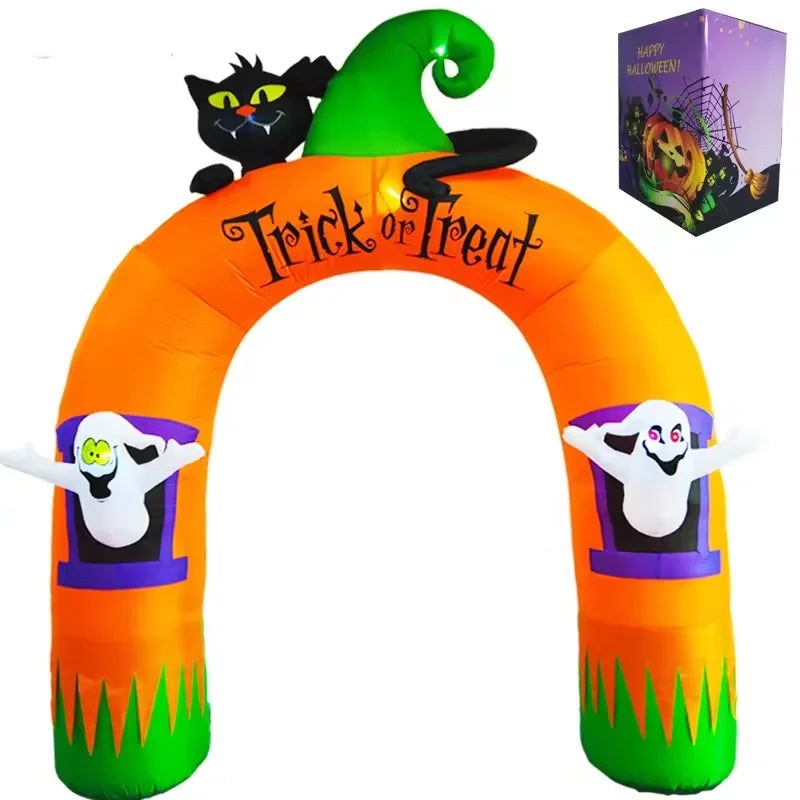 Factory Stock 10FT Giant Inflatable Arch with Black Cat and Ghosts Outdoor Patio Lawn Halloween Inflatable Decorations