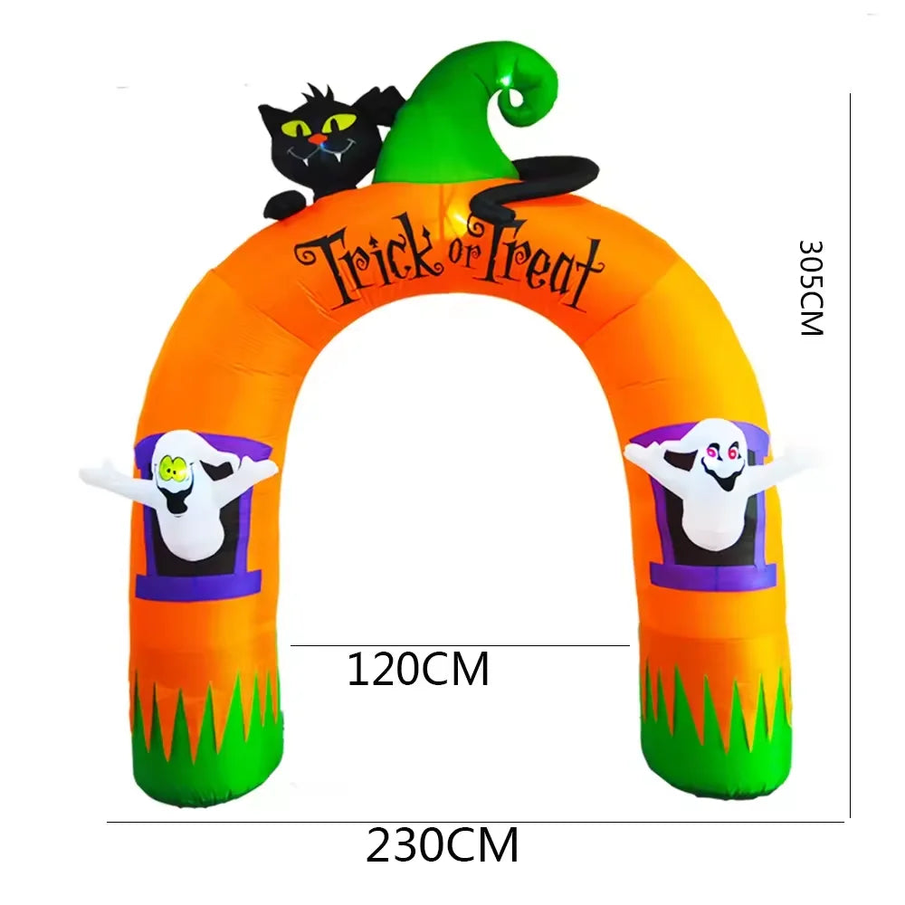 Factory Stock 10FT Giant Inflatable Arch with Black Cat and Ghosts Outdoor Patio Lawn Halloween Inflatable Decorations