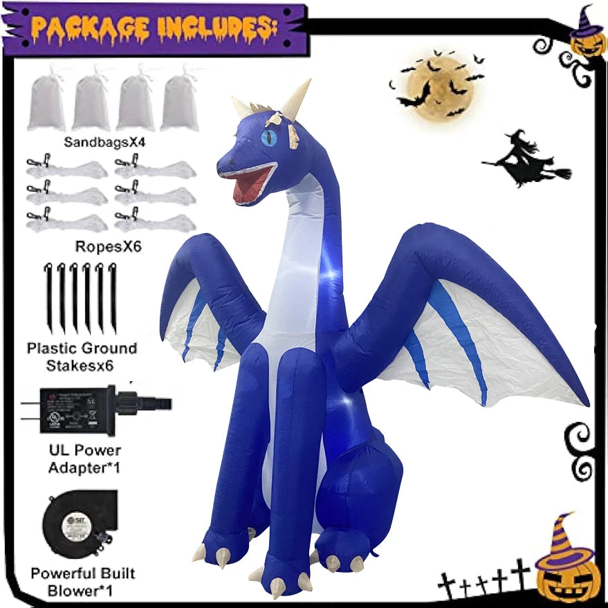 Halloween Inflatables Giant Inflatable Dragon Decorations with Wings Built-in LEDs Outdoor Indoor Party Garden Lawn Decor Toy