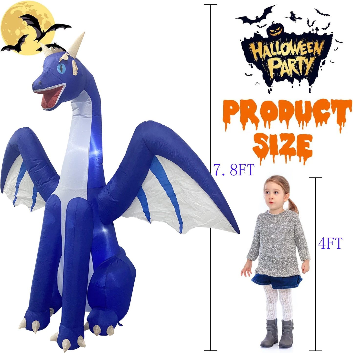 Halloween Inflatables Giant Inflatable Dragon Decorations with Wings Built-in LEDs Outdoor Indoor Party Garden Lawn Decor Toy