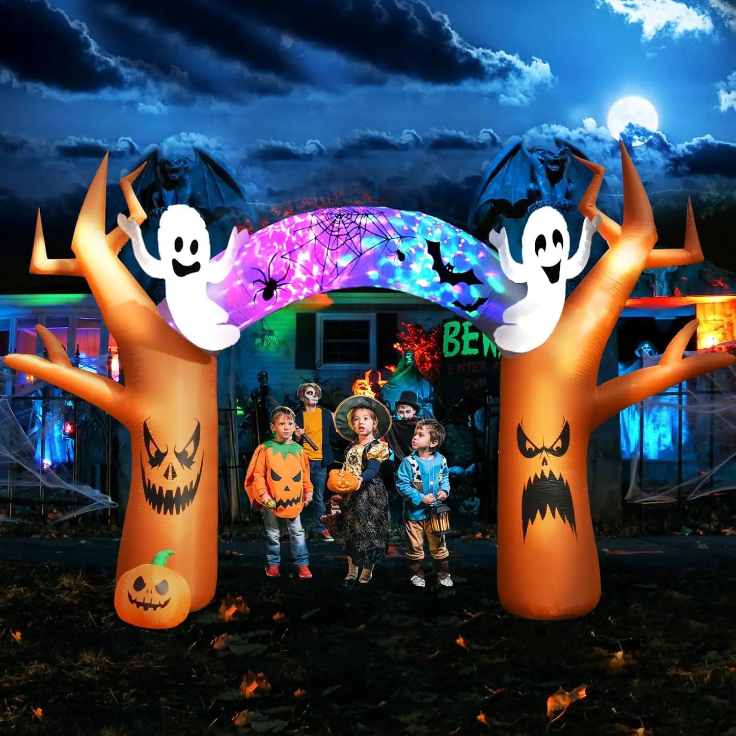 Halloween Inflatables Outdoor Decorations, Spooky Blow Ups Inflatable Halloween Decor Ghost Pumpkin Witch and Archway Inflatable