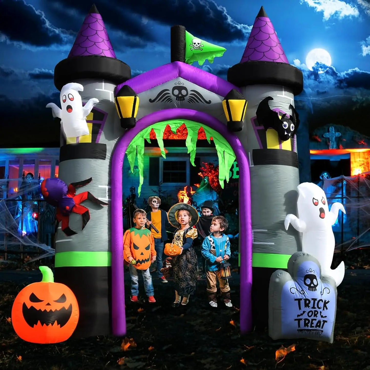 Halloween Inflatables Outdoor Decorations, Spooky Blow Ups Inflatable Halloween Decor Ghost Pumpkin Witch and Archway Inflatable