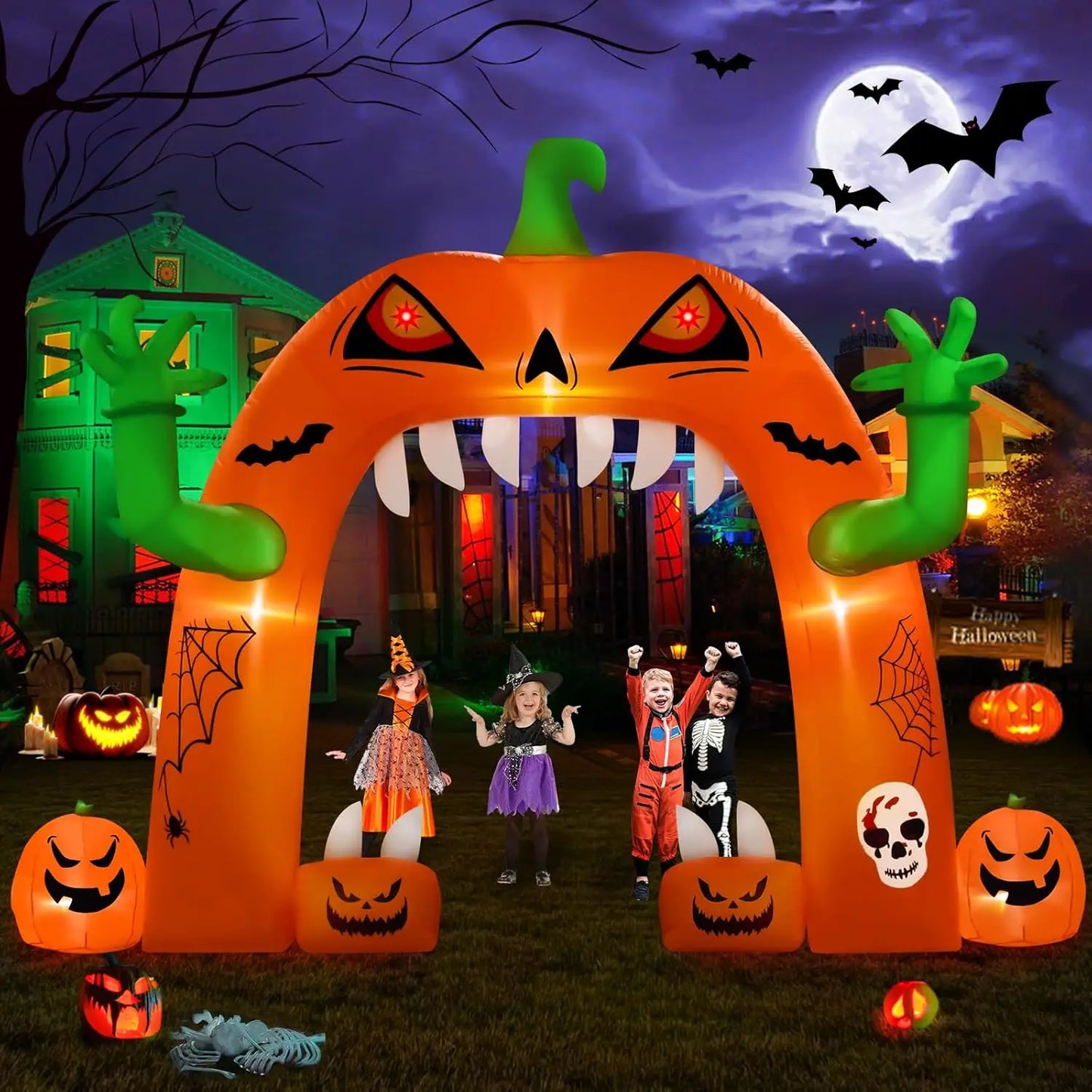 Halloween Inflatables Outdoor Decorations, Spooky Blow Ups Inflatable Halloween Decor Ghost Pumpkin Witch and Archway Inflatable