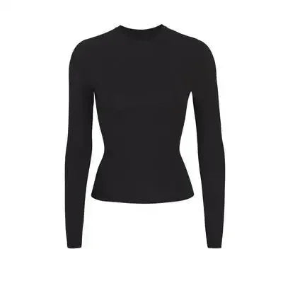 Solid Color Women's Long Sleeve Tight T-shirt High Quality Cotton Fabric Soft and Comfortable Round Neck Top