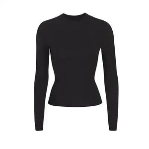 Solid Color Women's Long Sleeve Tight T-shirt High Quality Cotton Fabric Soft and Comfortable Round Neck Top