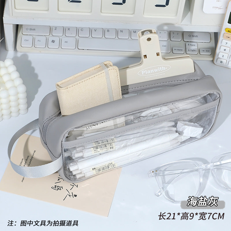 Transparent pencil case, portable tote storage bag, waterproof large-capacity stationery storage box.