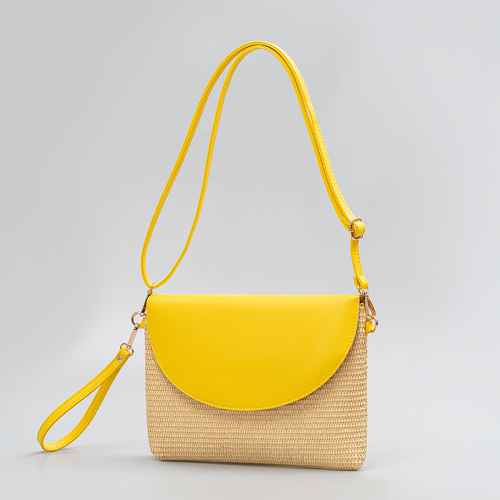 Holiday straw bag, small solid color shoulder bag, small crossbody beach bag, seaside beach bag clutch woven bag women