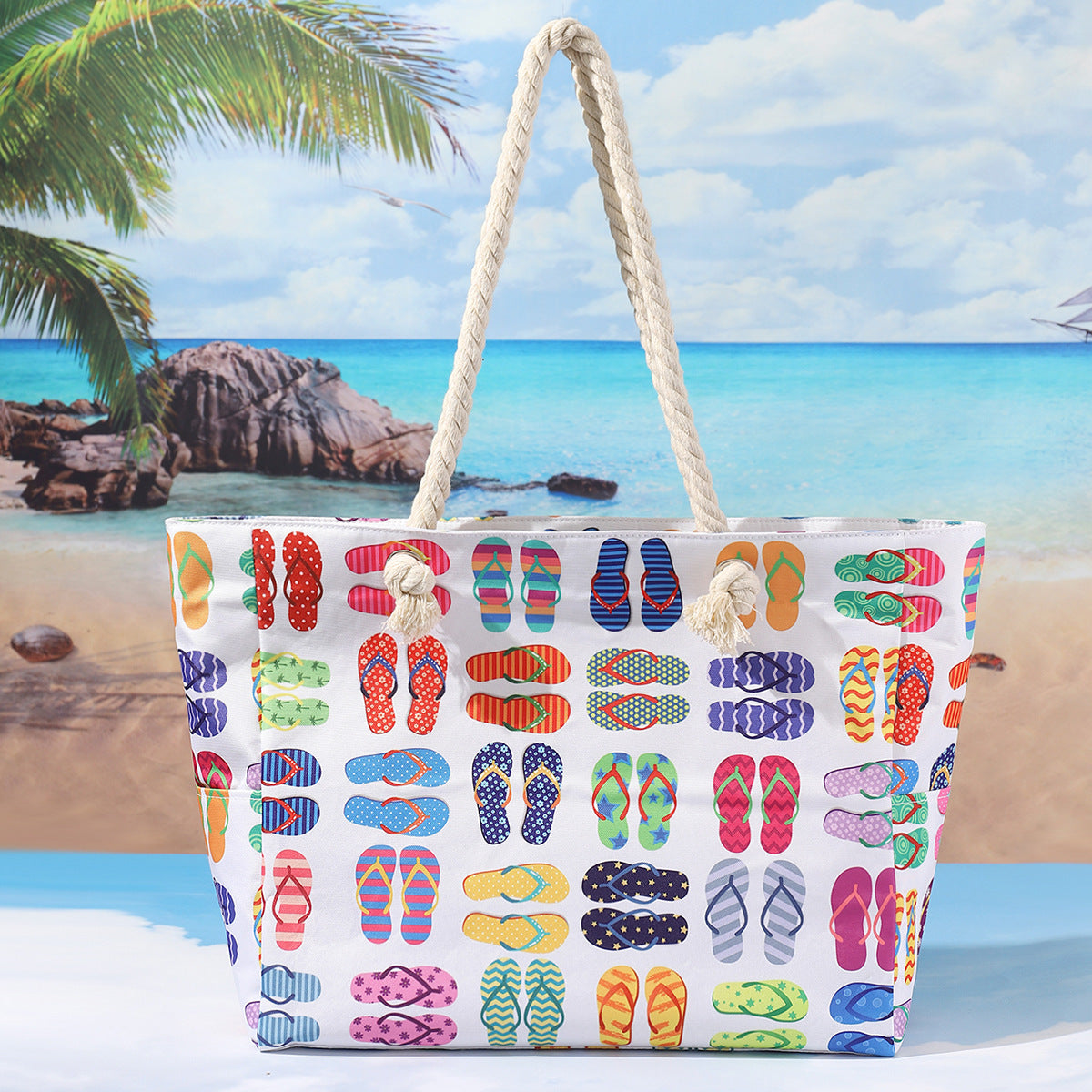 Printed beach bag, large capacity casual shoulder tote bag, simple fashion summer travel tote bag lightweight