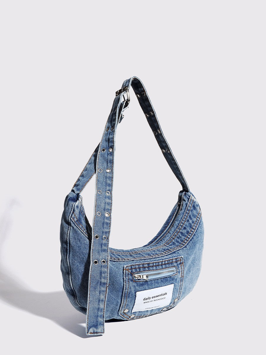 Stylish Underarm Bag – Vintage Design Hobo Bag with Washed Denim Charm for Everyday Elegance