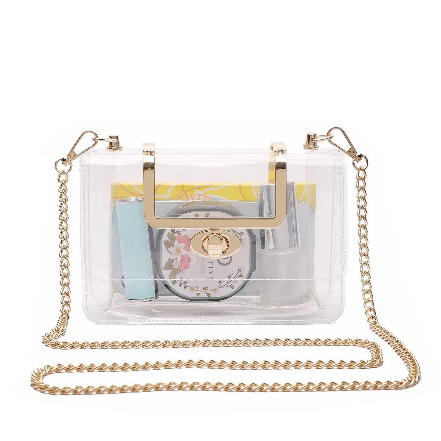 Women's Transparent Clutch Bag – Stylish Clear Crossbody Shoulder Bag with Removable Gold Chain Strap