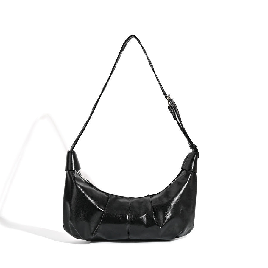 Versatile black shoulder bag, vintage pleated shoulder bag, crossbody hobo bag