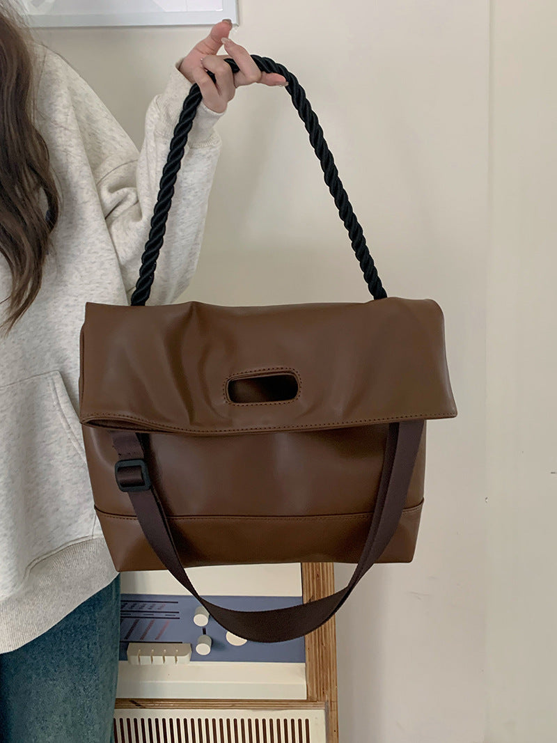 Simple retro brown soft leather commuter hobo bag, shoulder tote bag, design crossbody bag autumn and winter shoulder bag women