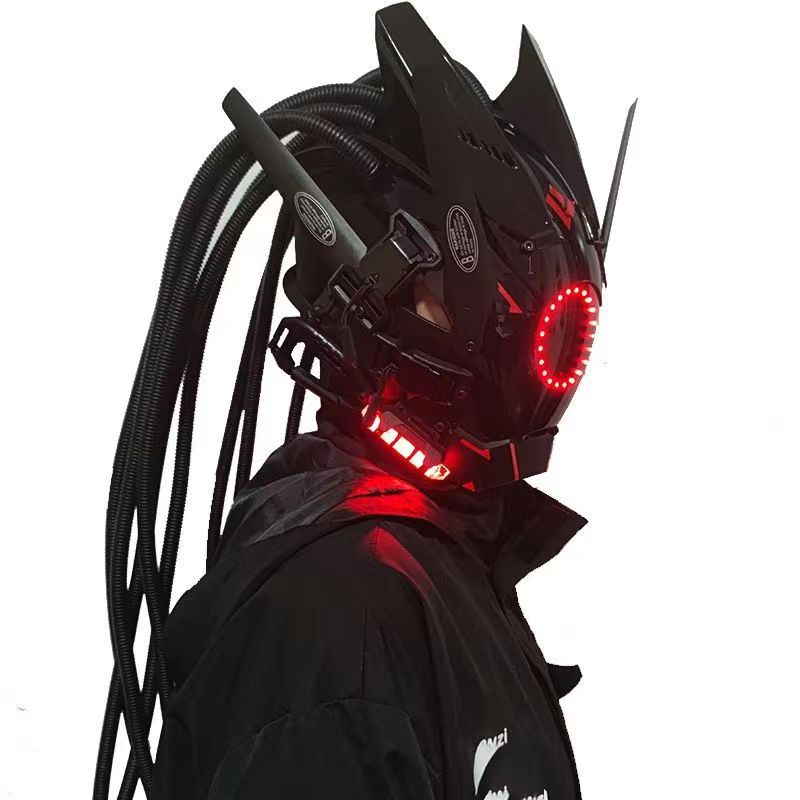 Punk mask round lights wing braids triangle lights music festival LED glow tech sense boy helmet Halloween