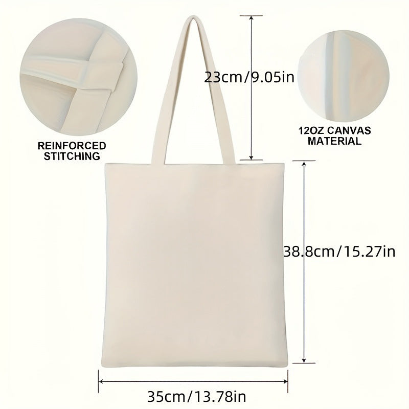 Canvas printed shoulder bag, fashionable and lightweight shopping bag, large-capacity cotton bag 2pcs.