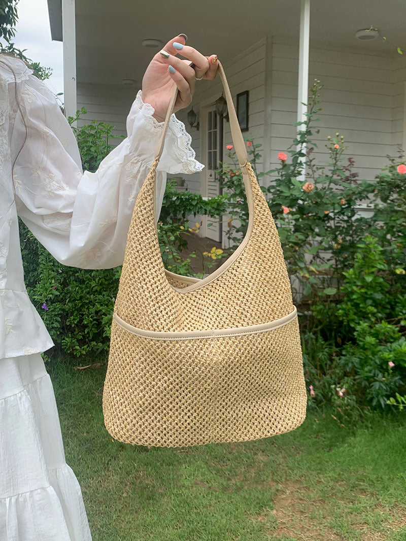 straw bag, commuter hobo bag, summer woven hobo bag for women, straw shoulder purse, beach crochet bag lightweight